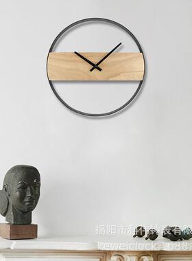 艺创意简约铁制木挂钟客厅家用木质钟挂表P2204石英时钟时尚墙钟