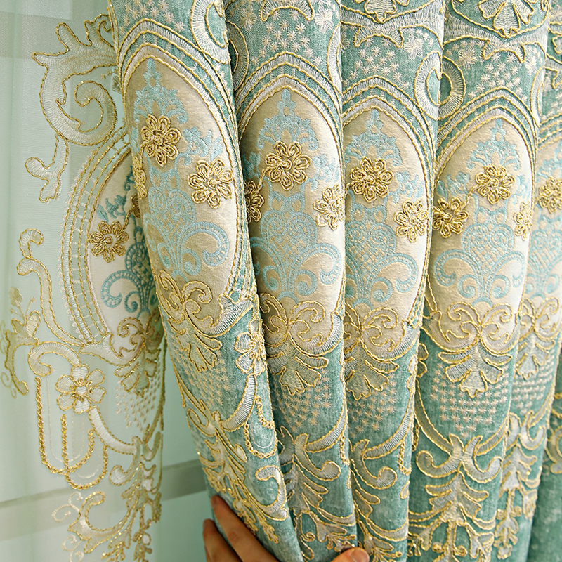 豪华欧式窗帘定制成品大气客厅落地窗帘卧室全遮光窗帘绿色新款