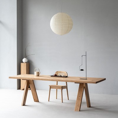 叁几 白橡木实木餐桌家用客厅大长书桌原木大板桌侘寂风茶桌