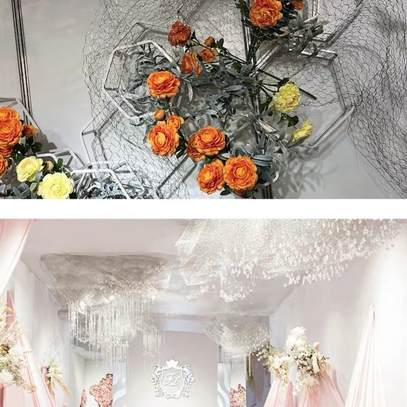 婚庆铁丝网婚礼吊顶造型道具装饰网婚庆舞台勾花网 六角网拧花网