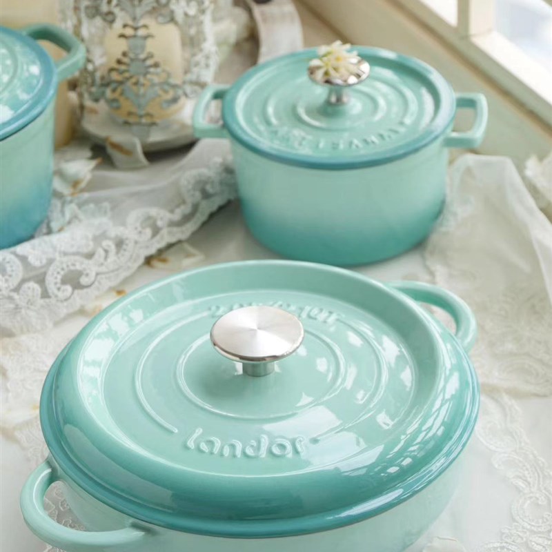 三厦高货黑底釉铸铁珐琅锅22cm炖煮焖烧锅电磁炉燃气灶烤箱通用