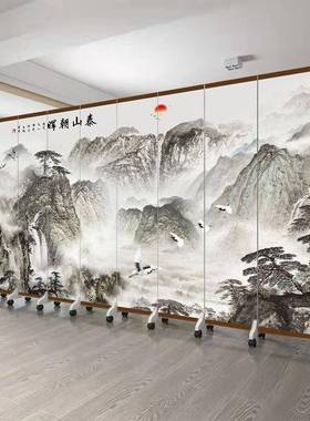 中式屏隔山断客遮风挡卧室玄厅关可移动折叠墙办公室HTY水画仿古