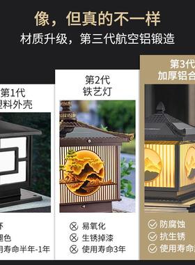 中山古镇灯具户外花铝QOF合金庭灯院太阳能园古典中式太阳门能柱