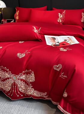 高档庆婚四件套红色套刺绣被结婚婚床中新婚FUO式陪