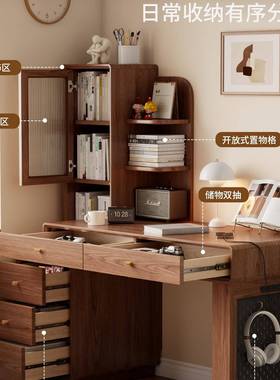 实木伸缩转书角桌书中架古风卧室斗柜梳妆台NIT妆一体办化公桌子