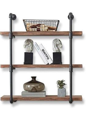 铁管艺水置物架工业风室内装饰壁挂一字板墙隔上可多层收ZXT纳架