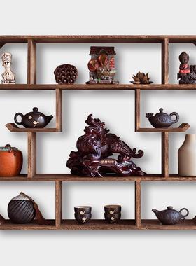 博古架实壶QYA中式壁挂式多宝阁挂木茶架子摆架置物墙架简约现代