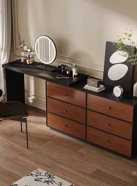 实木中古风梳妆台桃柜一体现纹货卧IGU室胡木化妆桌化妆台收纳柜