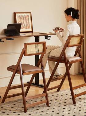 脚可折叠吧台椅家用代简编约高现凳实木XFB酒吧椅餐厅日式藤靠背