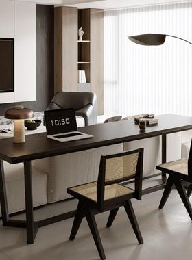 横沙发实木书桌黑色后长条双人客厅工OSN作台用厅办公桌大板极家