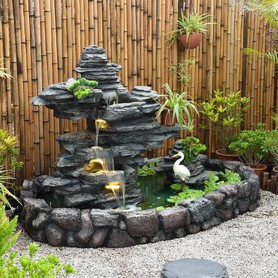 假山景流水喷VKA泉招财阳台摆件花饰庭院装观布置大型户外鱼园池