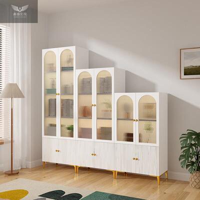 简约客厅置纳物柜书架组合收储物柜法式油奶风玻书璃84582门柜落