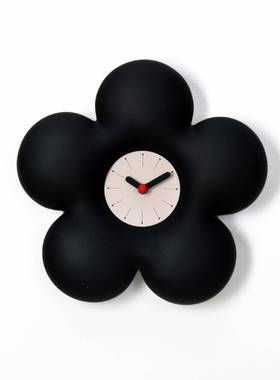 黑色中古感风创意花朵质装饰挂钟代家居时尚软装客钟厅NYU白墙现