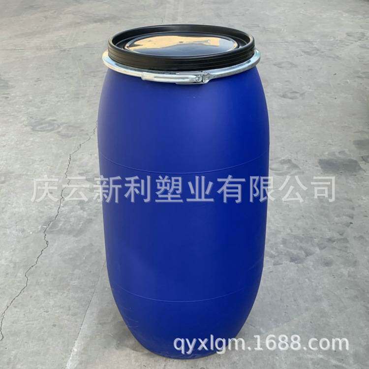 开口160升塑料桶蓝色160L塑料桶抱箍桶法兰桶大口桶铁箍桶直销