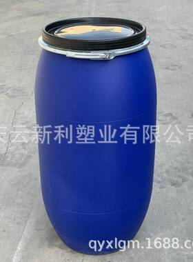 开口160升塑料桶蓝色160L塑料桶抱箍桶法兰桶大口桶铁箍桶直销