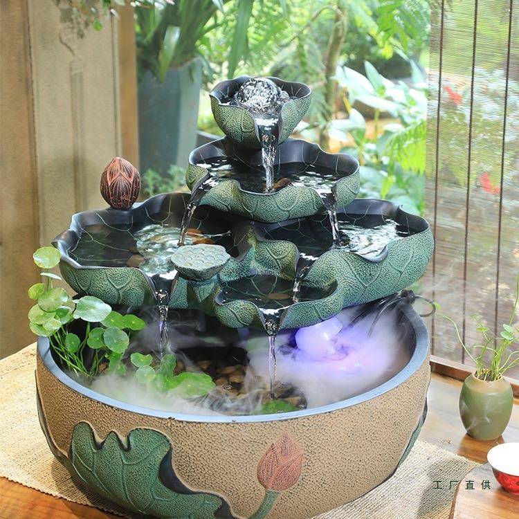 加创意喷泉流水摆件招财风水球水景中QMY式风湿水轮客厅桌面器小