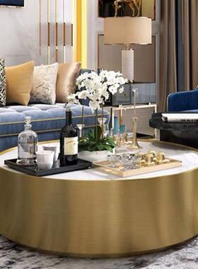 轻奢不锈钢钛金茶几意合客圆形组茶几边几样板式间大理PBO石茶厅