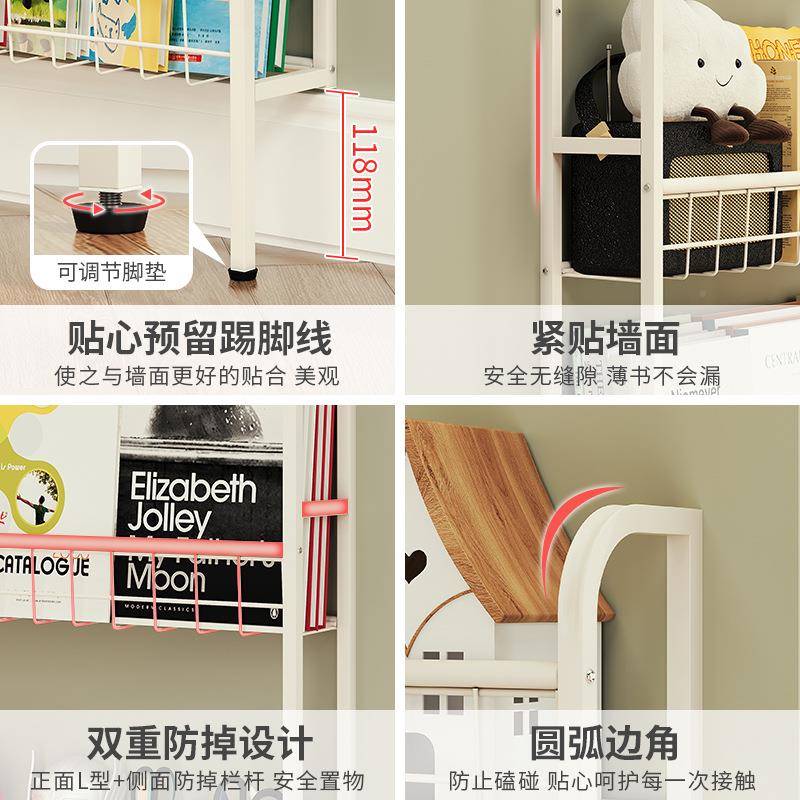 书架壁挂门置隙物架儿童绘本超薄书柜窄铁打WQ1048-4艺缝省空间墙