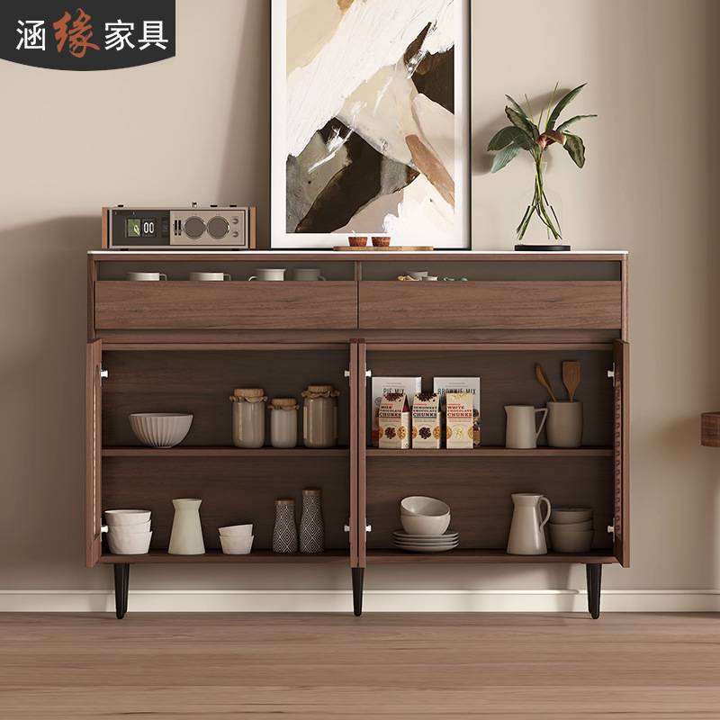 中古风仿藤编餐边柜薄款窄柜家用客厅靠墙酒柜岩板茶水柜子7G33J&