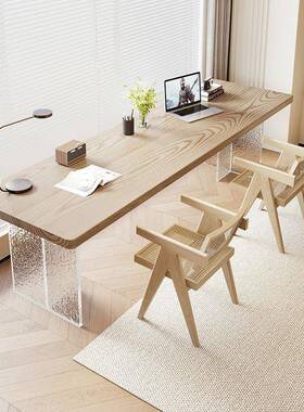 白蜡木客厅双书木桌长条桌子人胡桃木樱桃白橡木亚克力OLZ悬浮电