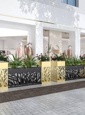 户外铁艺花箱成不锈钢花店架组酒外摆隔合断长方形金属组合HIG栅