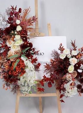 迎牌摆仿真花婚房布置结婚件花订婚NPU迎宾牌装饰婚庆宾红色花排
