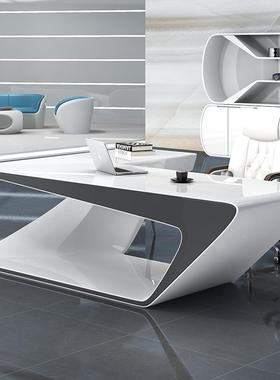 科技IQM感.8米老桌板总裁公桌2现代总经办理桌白色烤漆财务桌子