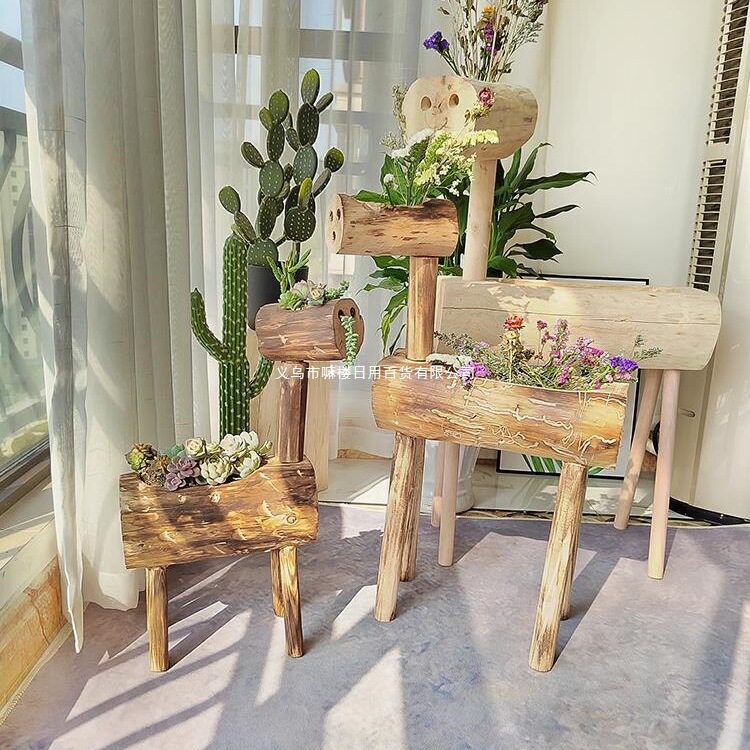 实木小鹿花架木头多肉花盆幼儿园植物角装饰创意庭院花槽架子室内