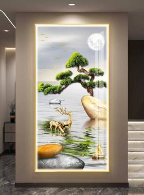 石来运转839客le灯轻奢d入户玄关饰画挂画装壁画竖版走廊过道迎松