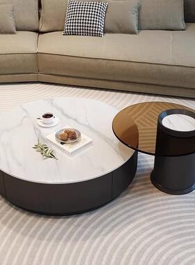 网红创形意茶几圆茶几组合家用小户型风客厅约VYS奶油现代岩板桌