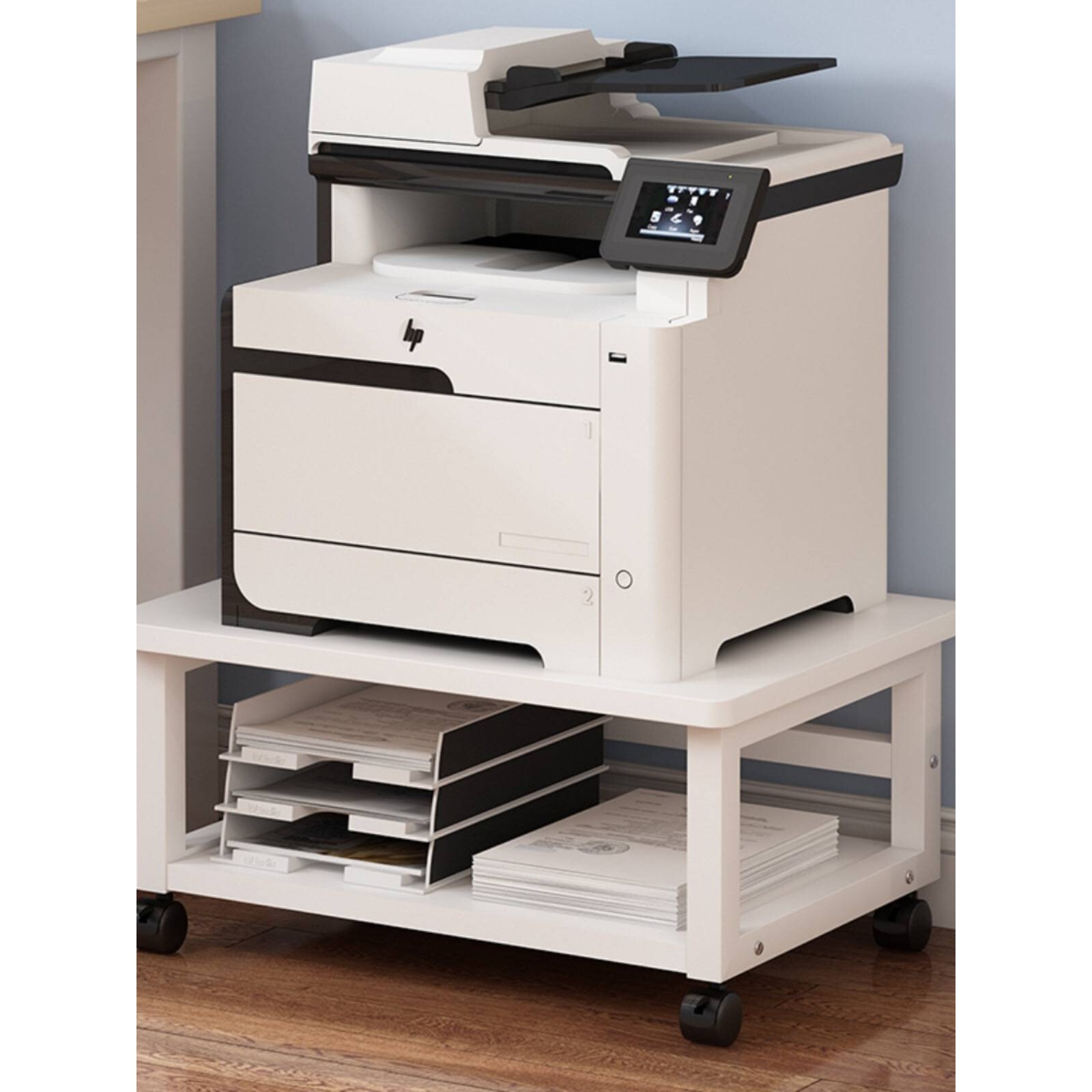 桌下打印机置物架办公室落地带轮可移动办公文件收纳复印机架子