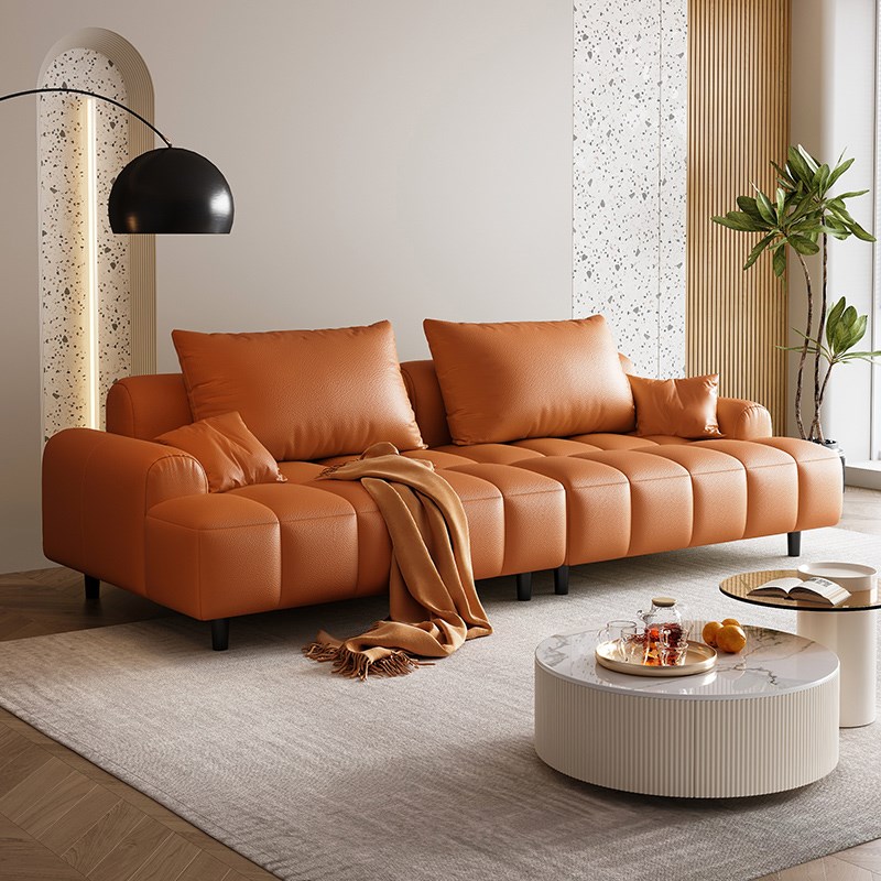 意式极简泡芙沙发客厅简约现代猫抓皮直排布艺沙发三位小户型民宿