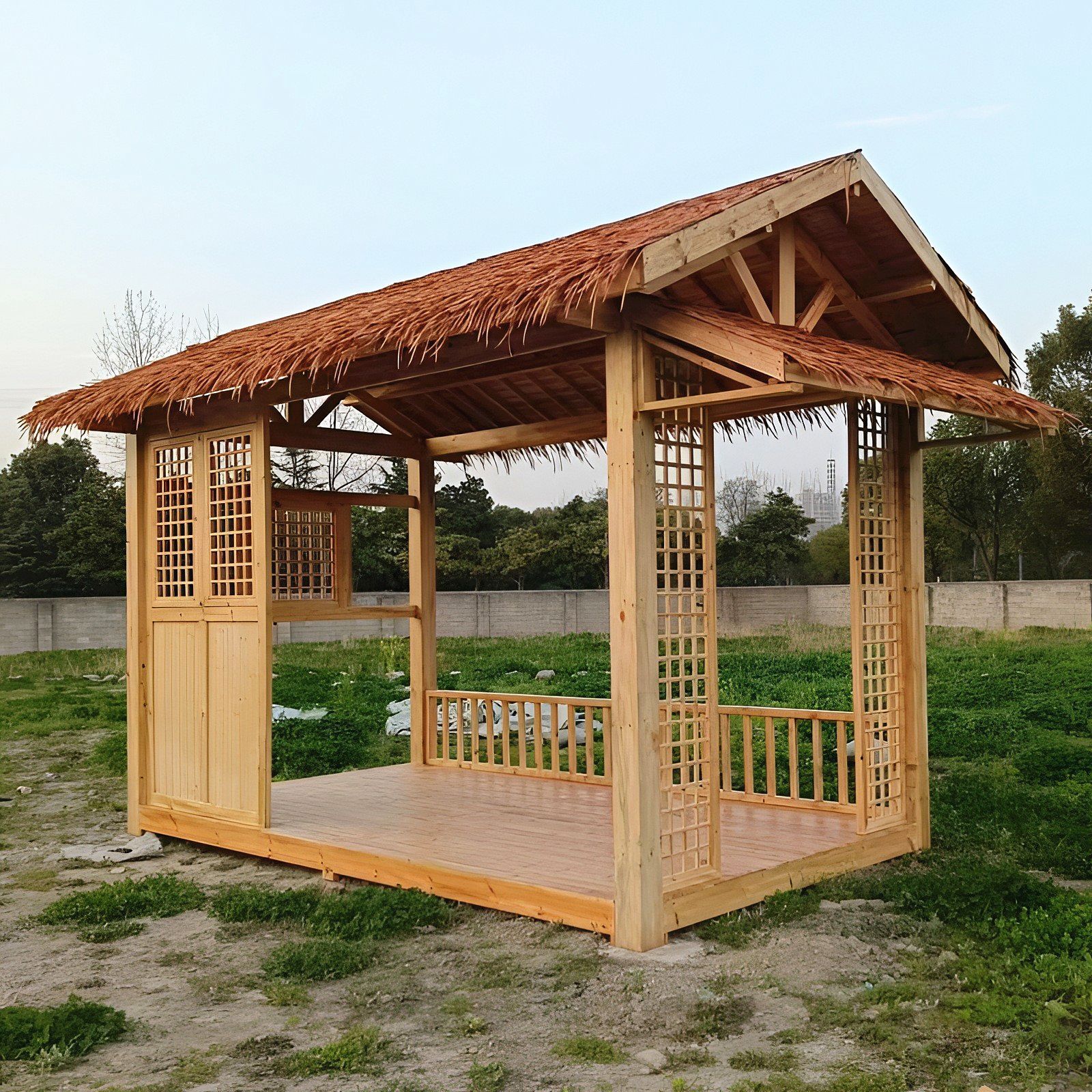 茅草凉亭户外庭院茶室日式花园室外木屋露台休闲茶亭民宿造景长廊