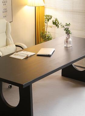 HDD黑色书桌简约现代实木脑桌老板桌计师电长办公桌工设作台桌写