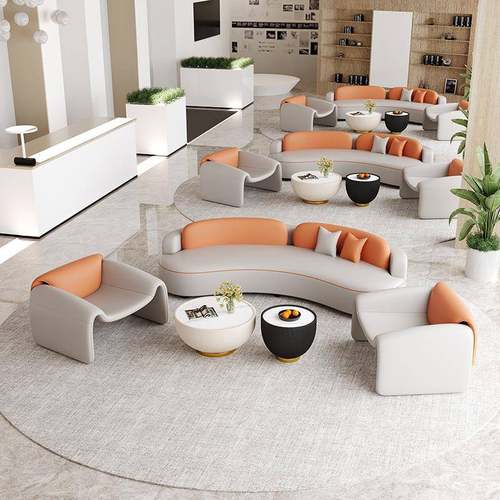 轻奢洽酒店大前堂休息区沙发台办公商务公司大厅接待区谈沙发无品