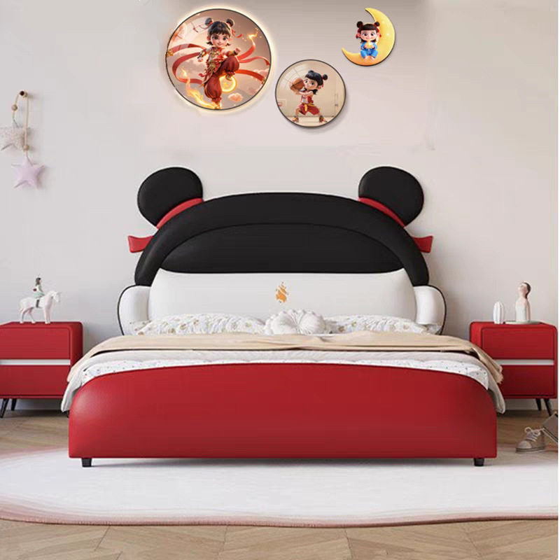 哪吒儿童床男孩现代简约轻奢实木单人床女童公主床青少年软包皮床