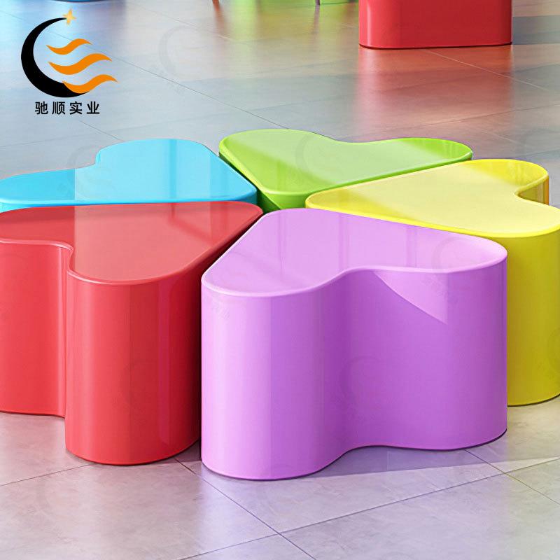 玻璃休钢座园椅商场休闲椅幼儿意创心形椅商业CS-0022美陈公共息