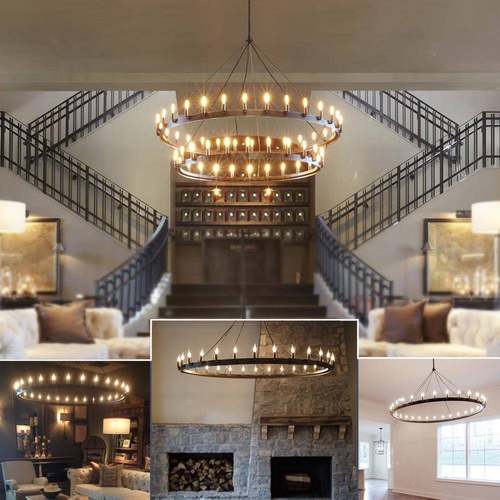 loft式乡村程工业复TYD007吊古的铁艺圆形蜡烛灯酒吧餐厅客厅美别