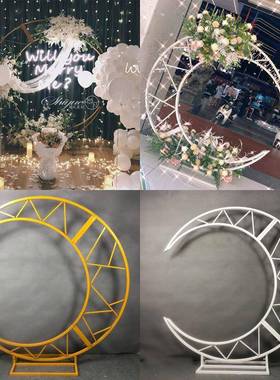 新款婚庆件道具月亮船摆DLE件礼背景橱窗装饰具摆道铁艺月牙婚架