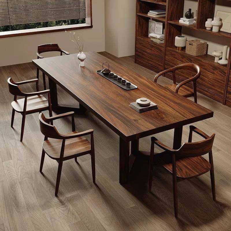 档南美家胡桃木桌实木新中ABH式茶茶台用客厅原木大板泡茶桌椅组