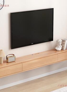 实木悬型空厅壁挂式电视柜悬挂客挂墙小户日式XMV原悬木风极简浮