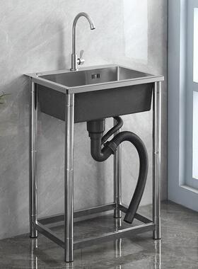 不锈钢手工水菜槽带VZI支架厨房洗盆池洗碗户盆单双盆家用商用外