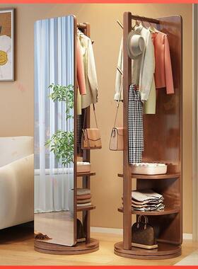 实IND木穿衣衣帽服架家一用可旋转落地镜卧镜室体全身镜简约衣收