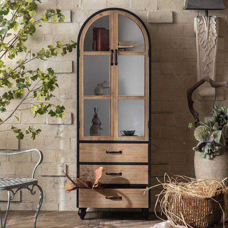 边美式复储古拱门形餐柜A1601A1实木玻璃玄关柜客厅酒柜家用物靠