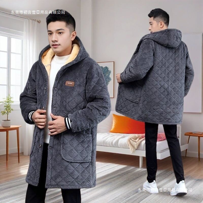 2025新款男士罩衣成人显年轻冬季加绒加厚保暖工作服纽扣护衣长款