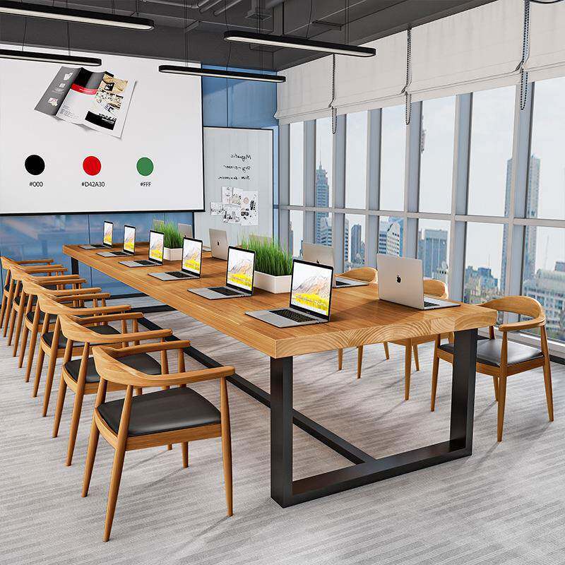 铁艺实木会议桌loft工业风办室电脑洽谈椅组合简约条T269大公桌型