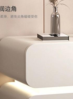 木床头柜FEU带感应灯创储意室床边悬浮收纳实柜奶油风家用落卧地