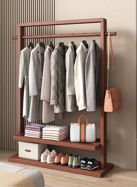 XWUm实挂衣架木落地卧室简易衣帽置架原木带轮家用多功能收纳衣y