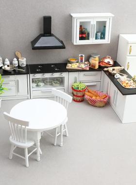 1厨:12娃娃屋olhousA913-7e木质迷你家具d迷你房场景白色厨l房7件
