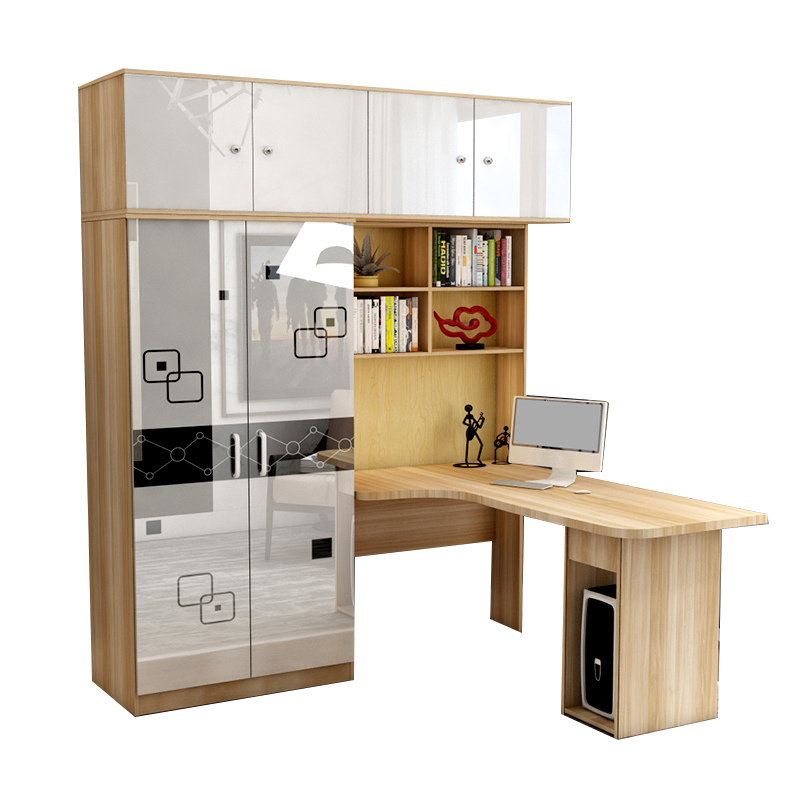 转角连身书桌柜一体学习家用台式电脑桌带衣柜书柜书架柜